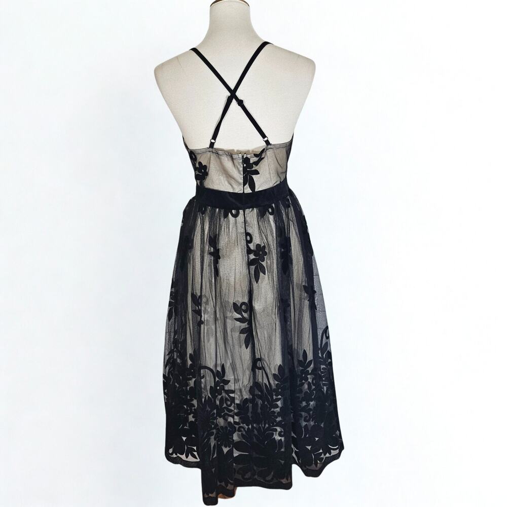 Venus Black and Nude Tulle Midi Dress - Picture 5 of 8